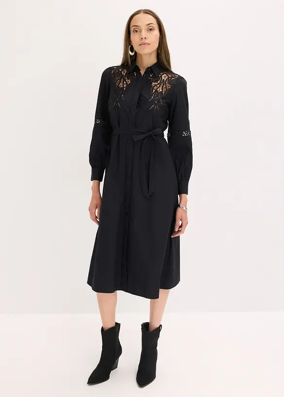 Robe midi en coton avec empiècement dentelle, bonprix