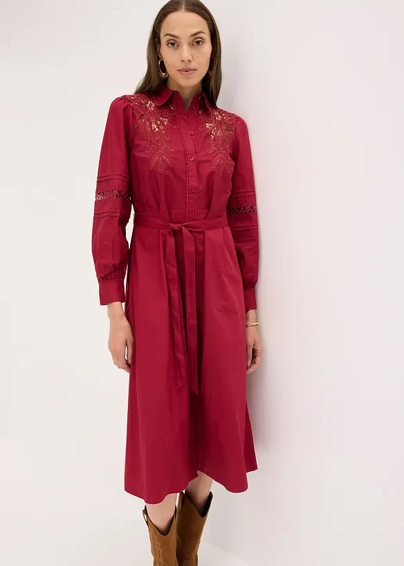Robe midi en coton avec empiècement dentelle, bonprix