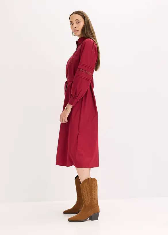 Robe midi en coton avec empiècement dentelle, bonprix