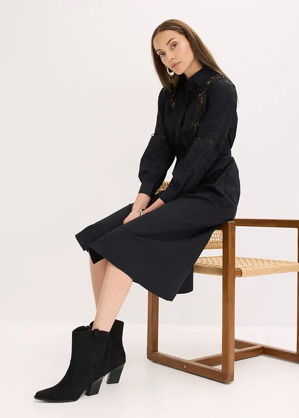 Robe midi en coton avec empiècement dentelle, bonprix