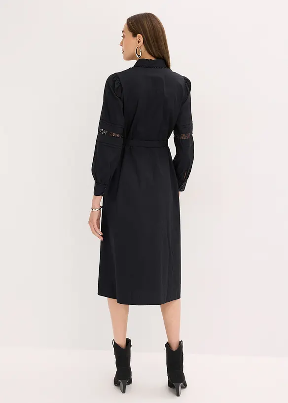 Robe midi en coton avec empiècement dentelle, bonprix