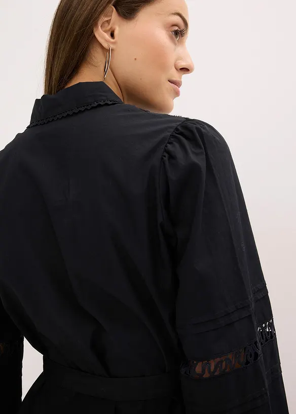 Robe midi en coton avec empiècement dentelle, bonprix