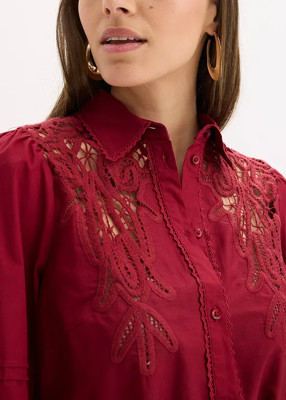 Robe midi en coton avec empiècement dentelle, bonprix