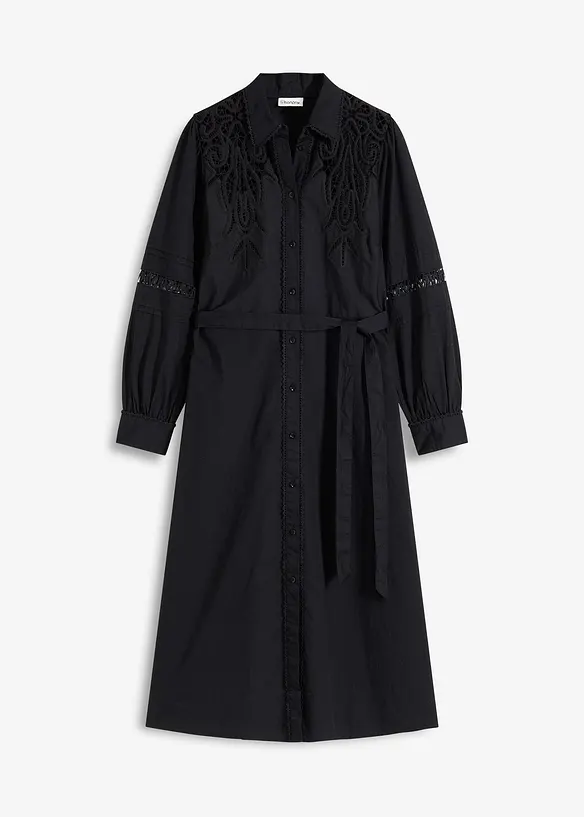 Robe midi en coton avec empiècement dentelle, bonprix
