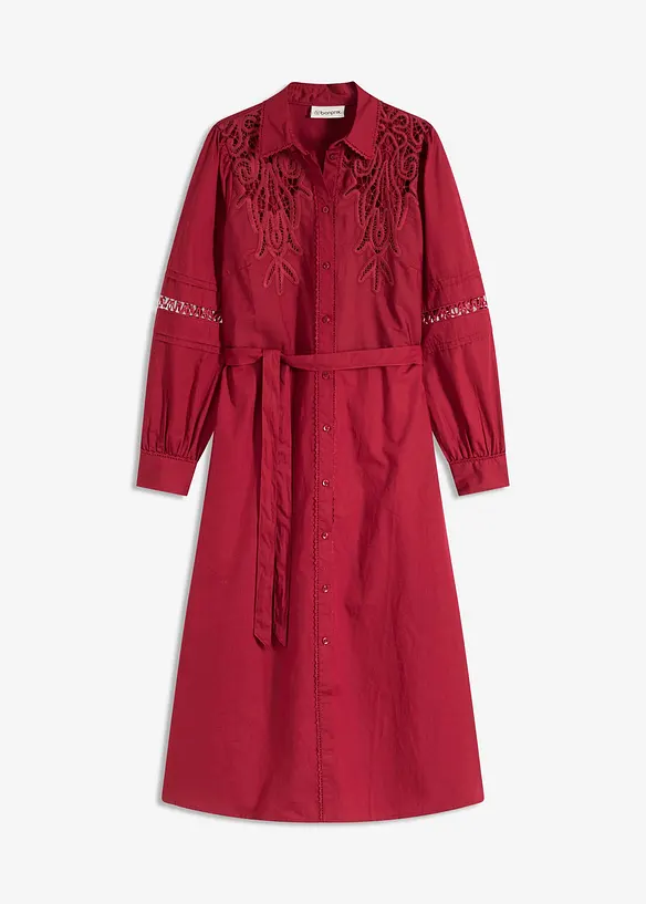 Robe midi en coton avec empiècement dentelle, bonprix