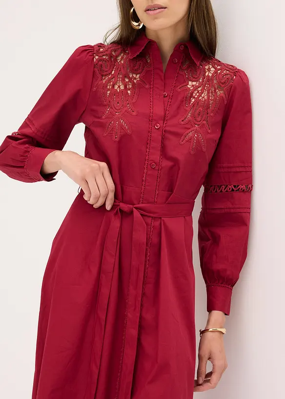 Robe midi en coton avec empiècement dentelle, bonprix