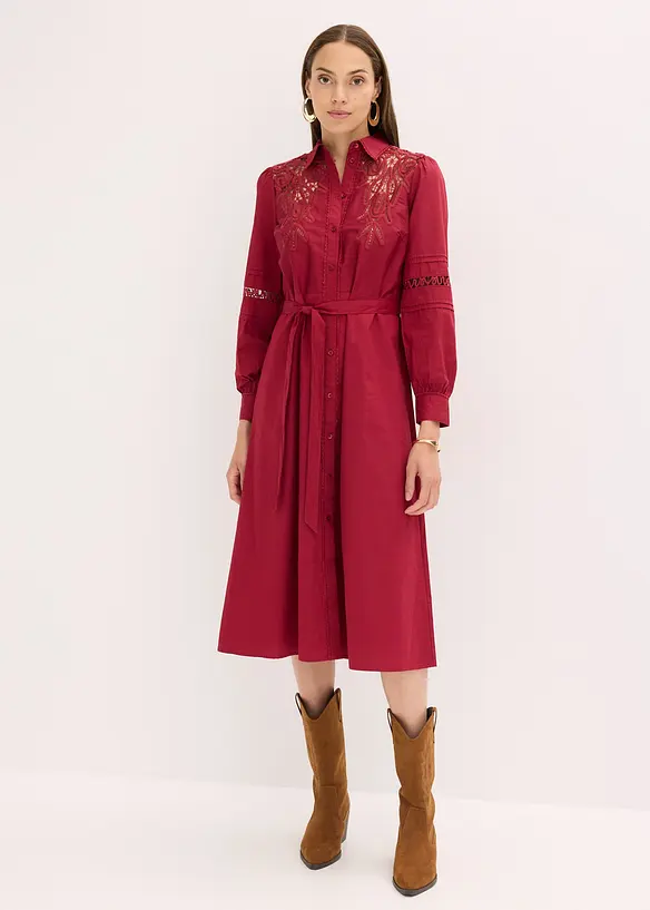 Robe midi en coton avec empiècement dentelle, bonprix