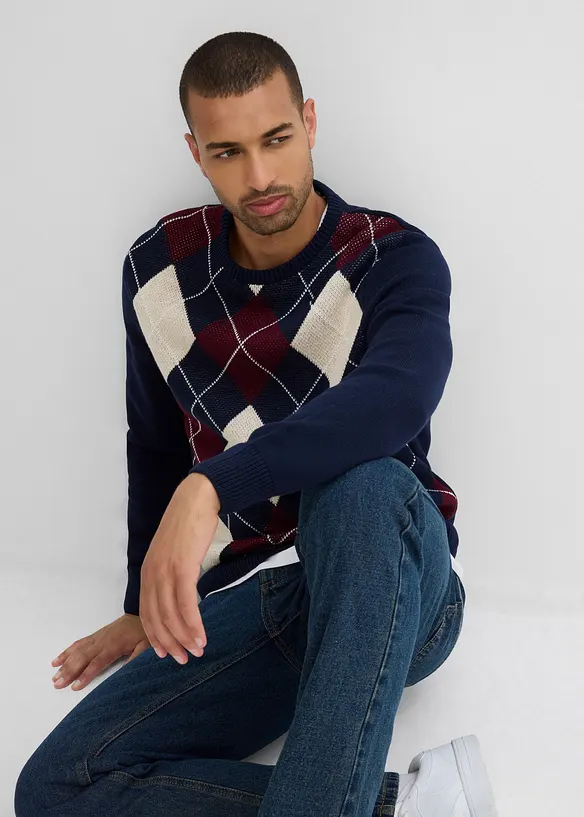 Pull à losanges 100% coton, bonprix