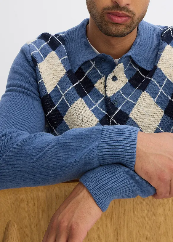 Pull polo à losanges 100% coton, bonprix