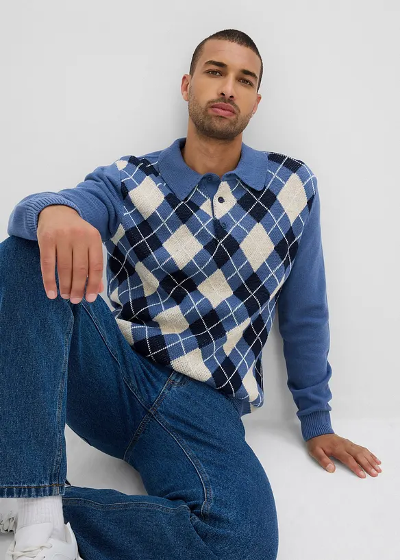 Pull polo à losanges 100% coton, bonprix