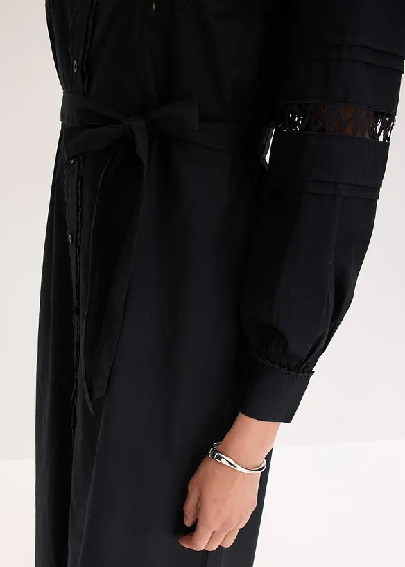 Robe midi en coton avec empiècement dentelle, bonprix