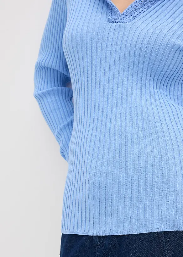 Pull en fine maille à col polo contrastant, bonprix