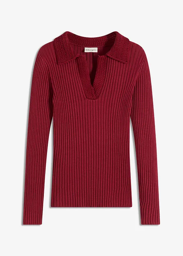 Pull en fine maille à col polo contrastant, bonprix