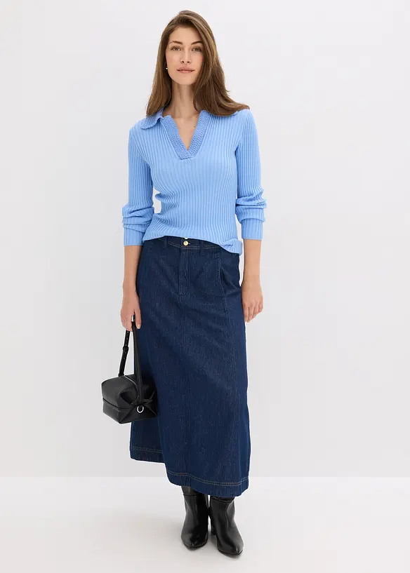 Pull en fine maille à col polo contrastant, bonprix