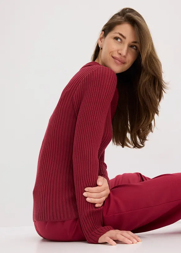 Pull en fine maille à col polo contrastant, bonprix