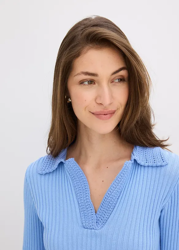 Pull en fine maille à col polo contrastant, bonprix