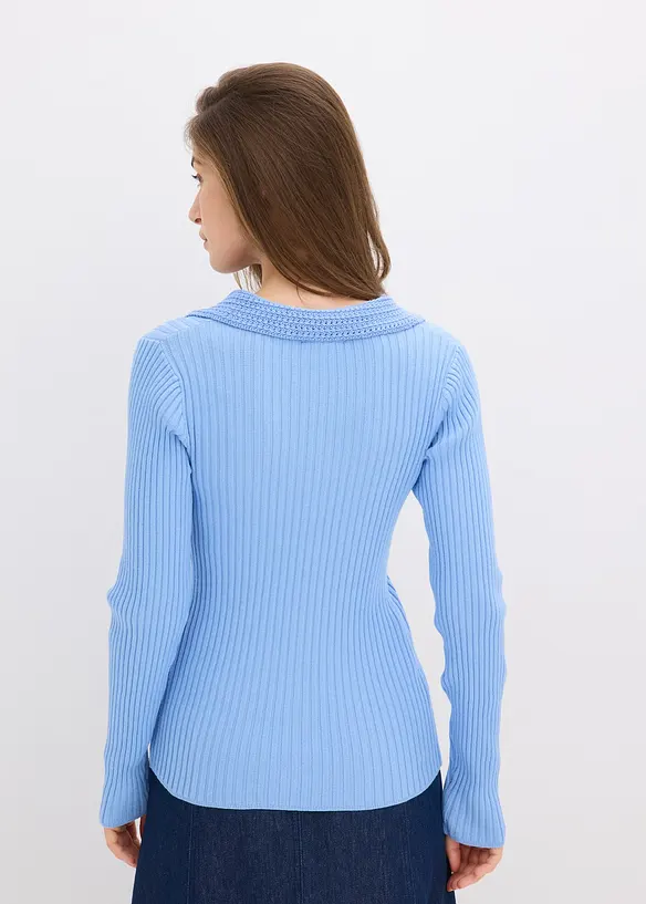 Pull en fine maille à col polo contrastant, bonprix