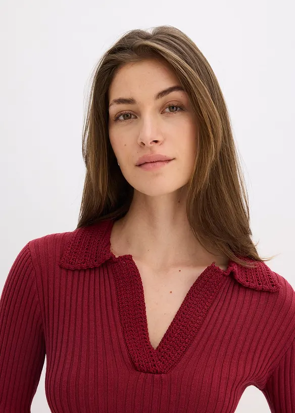 Pull en fine maille à col polo contrastant, bonprix