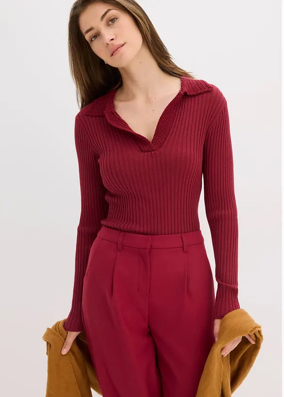 Pull en fine maille à col polo contrastant, bonprix