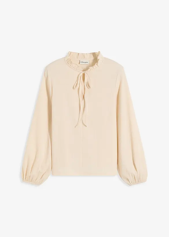 Blouse manches longues à col volanté, bonprix