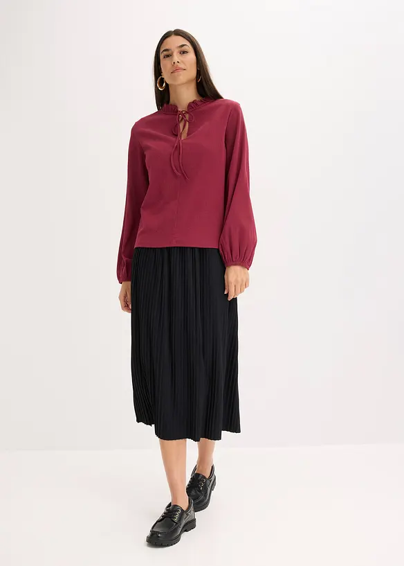 Blouse manches longues à col volanté, bonprix