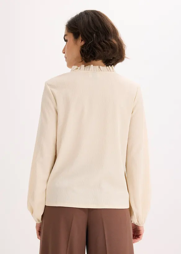 Blouse manches longues à col volanté, bonprix
