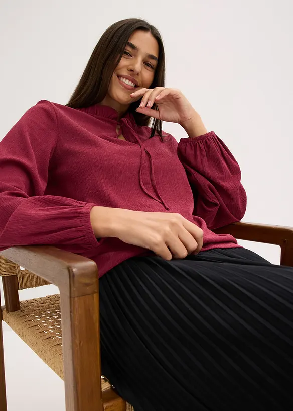 Blouse manches longues à col volanté, bonprix