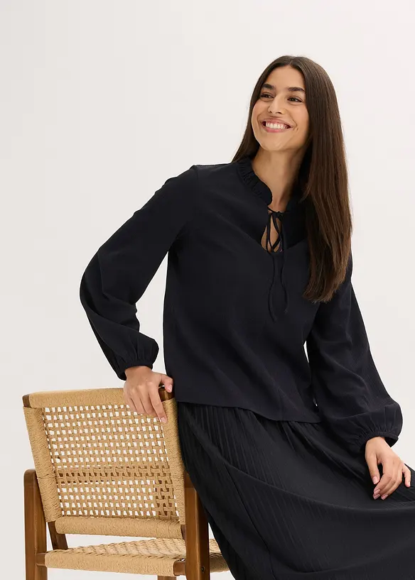 Blouse manches longues à col volanté, bonprix