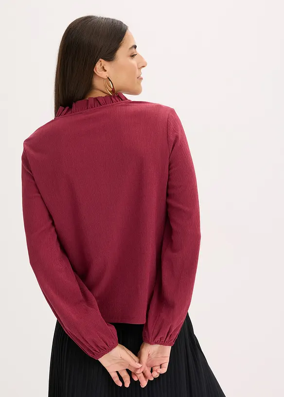 Blouse manches longues à col volanté, bonprix
