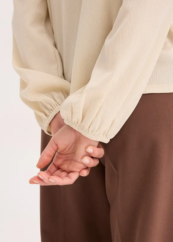 Blouse manches longues à col volanté, bonprix