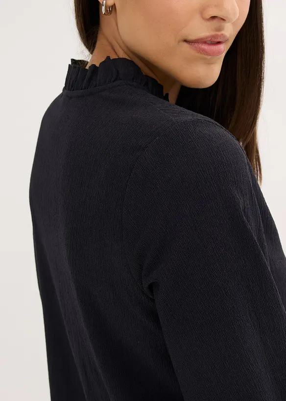 Blouse manches longues à col volanté, bonprix