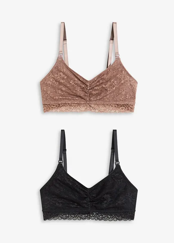 Lot de 2 soutiens-gorge d’allaitement sans armatures avec dentelle et coton, bonprix
