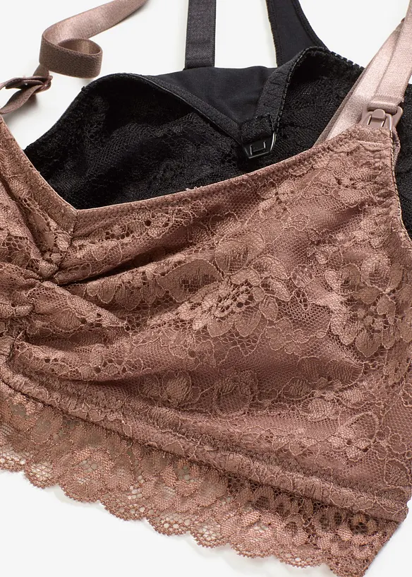 Lot de 2 soutiens-gorge d’allaitement sans armatures avec dentelle et coton, bonprix