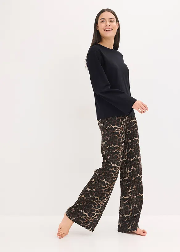 Pyjama avec haut côtelé et pantalon ample, bonprix