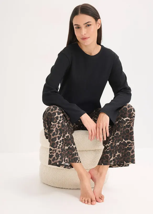 Pyjama avec haut côtelé et pantalon ample, bonprix