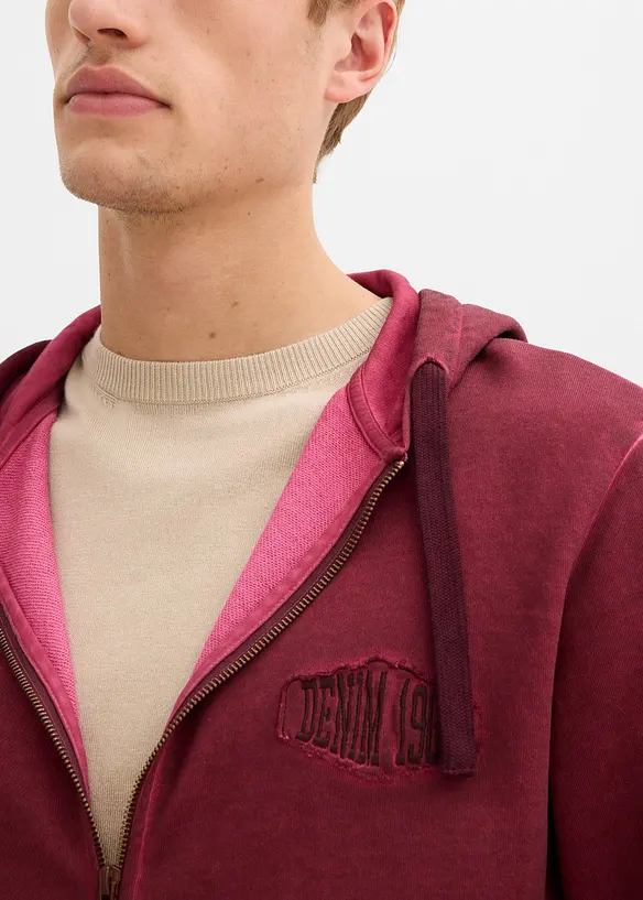 Sweat zippé à capuche, aspect délavé, bonprix