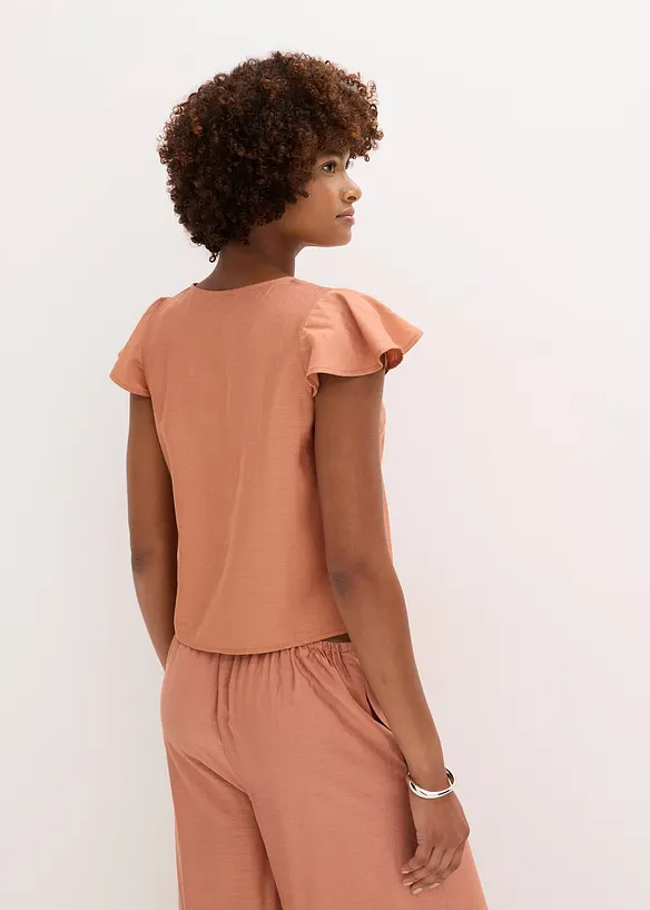 Blouse légèrement brillante à mancherons volantés, bonprix