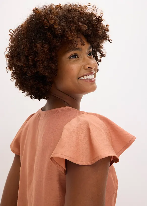 Blouse légèrement brillante à mancherons volantés, bonprix