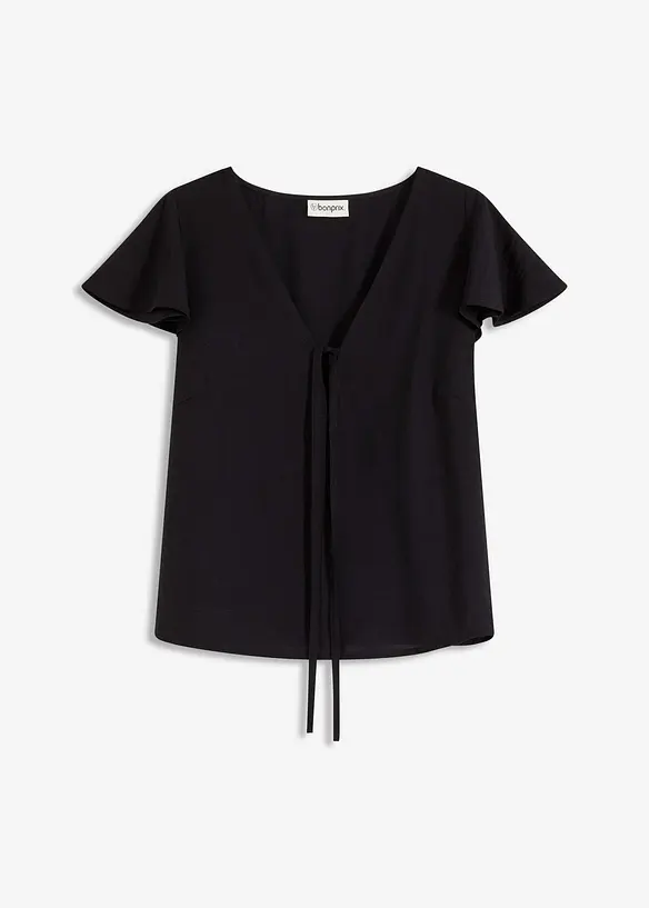 Blouse l&eacute;g&egrave;rement brillante &agrave; mancherons volant&eacute;s, bonprix