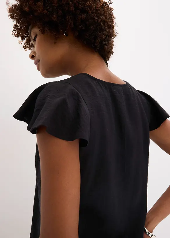 Blouse l&eacute;g&egrave;rement brillante &agrave; mancherons volant&eacute;s, bonprix