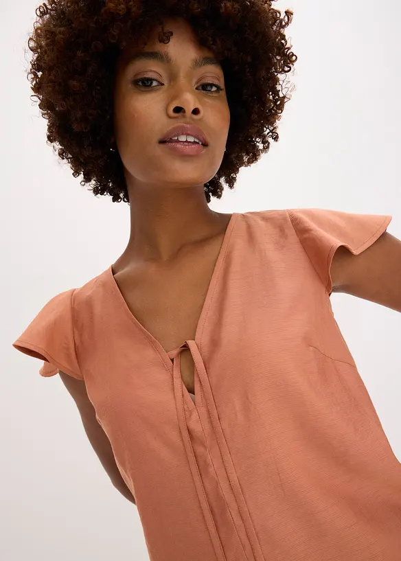 Blouse légèrement brillante à mancherons volantés, bonprix