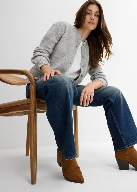 Jean droit et loose, taille haute, peu extensible, bonprix