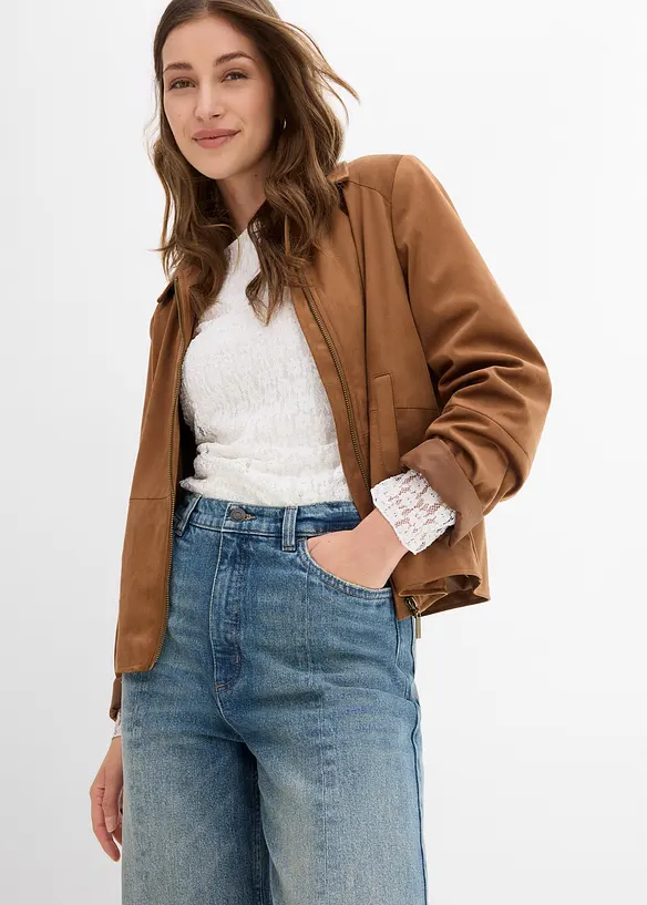 Jean droit et loose, taille haute, peu extensible, bonprix