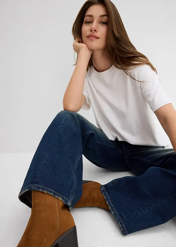 Jean droit et loose, taille haute, peu extensible, bonprix