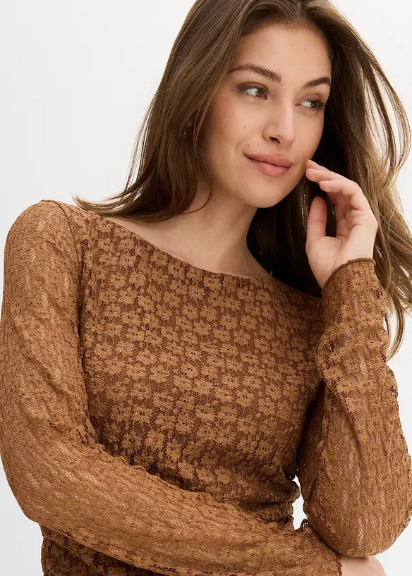 T-shirt manches longues en dentelle, bonprix