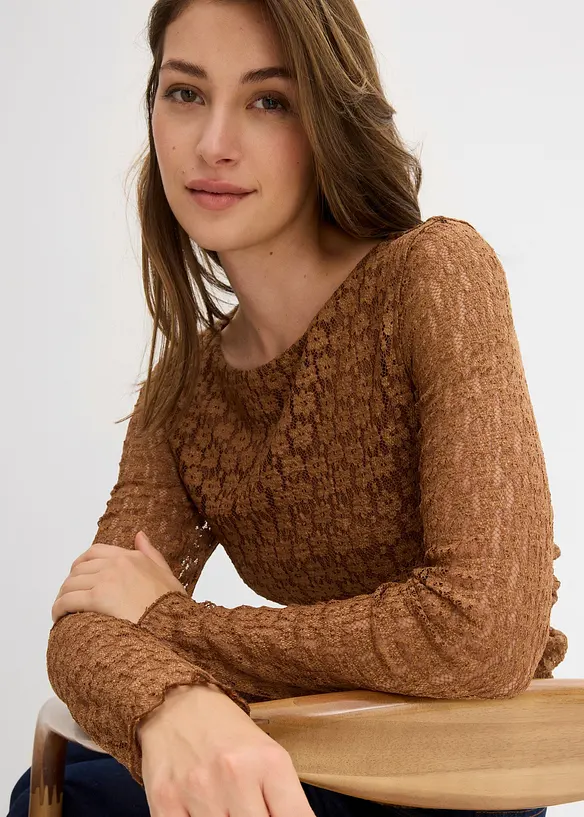 T-shirt manches longues en dentelle, bonprix