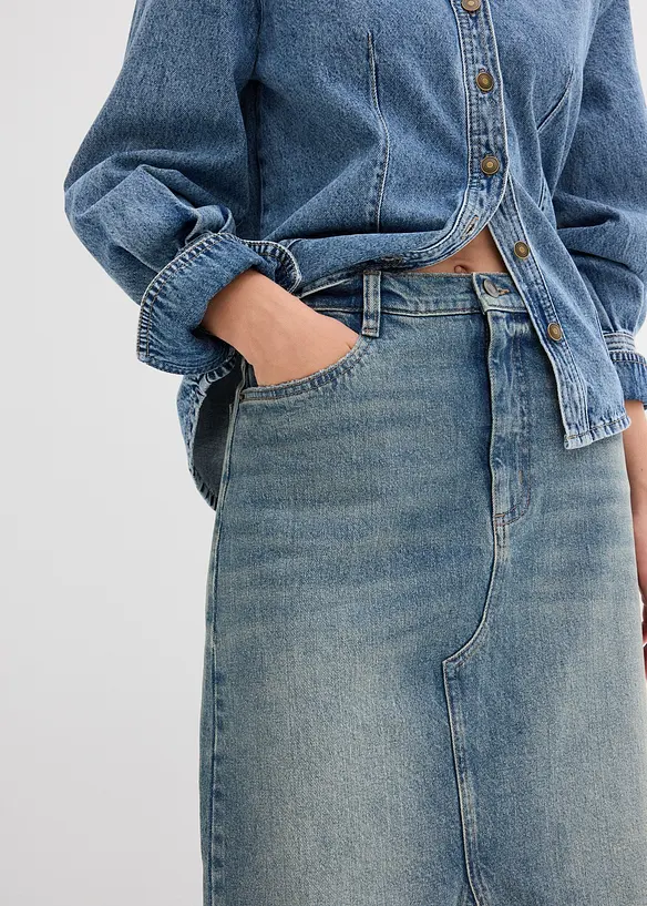 Jupe longue en jean, taille mi-haute, bonprix