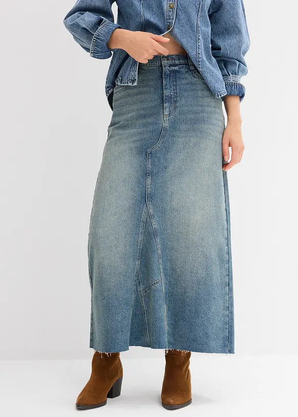 Jupe longue en jean, taille mi-haute, bonprix