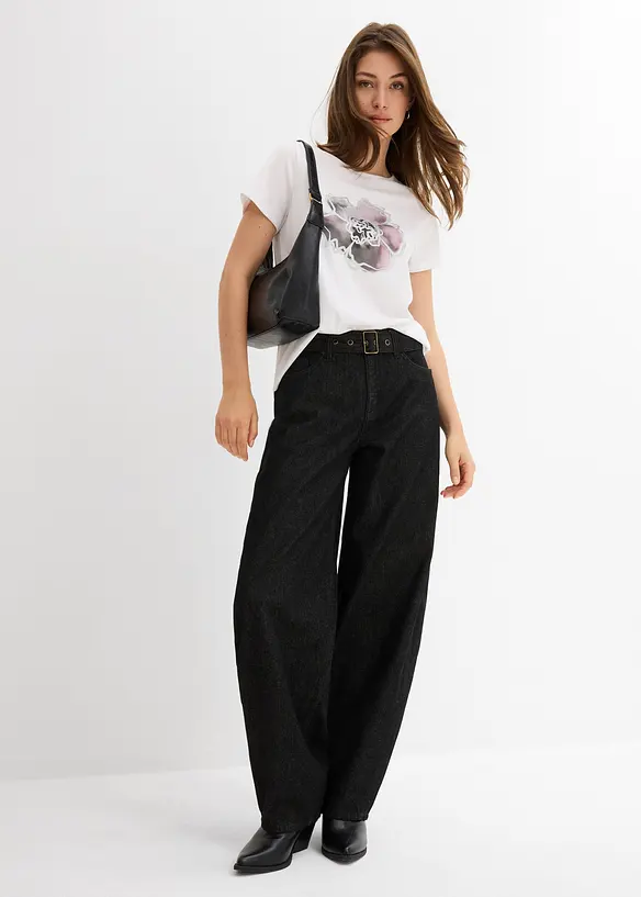 Jean Barrel taille mi-haute avec ceinture, bonprix