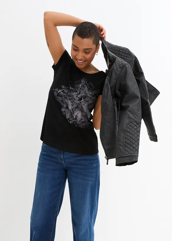 T-shirt coton fil flammé à manches courtes, bonprix